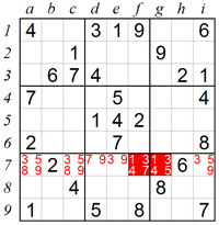 Eliminating squares using Hidden Pairs in rows and columns A